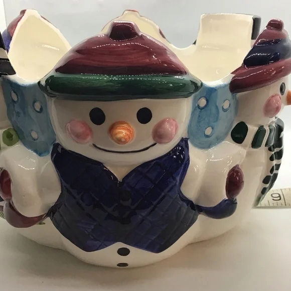 Houston Harvest Ceramic Winter Snowmen Large Bowl Christmas Holiday - Picture 13 of 13